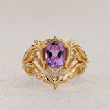Ornate engagement ring set with amethyst, vintage inspired gold rings / Lida - Eden Garden Jewelry™