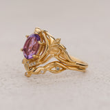 Ornate engagement ring set with amethyst, vintage inspired gold rings / Lida - Eden Garden Jewelry™