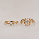 Art Nouveau Bridal Set with Pear-Cut Diamond / Callisto - Eden Garden Jewelry™
