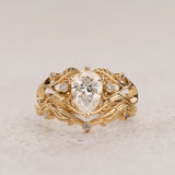 Art Nouveau Bridal Set with Pear-Cut Diamond / Callisto - Eden Garden Jewelry™