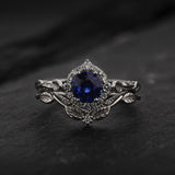 Timeless Bridal Set with Round Royal Blue Sapphire / Florentina - Eden Garden Jewelry™