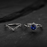 Timeless Bridal Set with Round Royal Blue Sapphire / Florentina - Eden Garden Jewelry™
