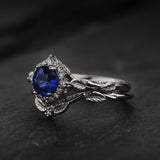 Timeless Bridal Set with Round Royal Blue Sapphire / Florentina - Eden Garden Jewelry™