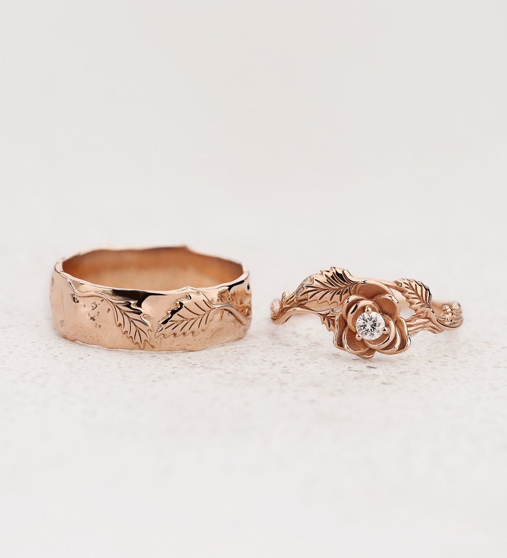 Couple Ring Set with Engagement Ring and Wedding Band - Eden Garden Jewelry™