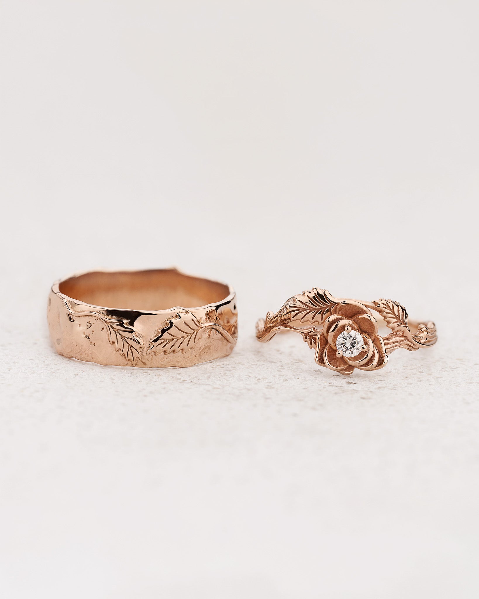 Couple Ring Set with Engagement Ring and Wedding Band - Eden Garden Jewelry™