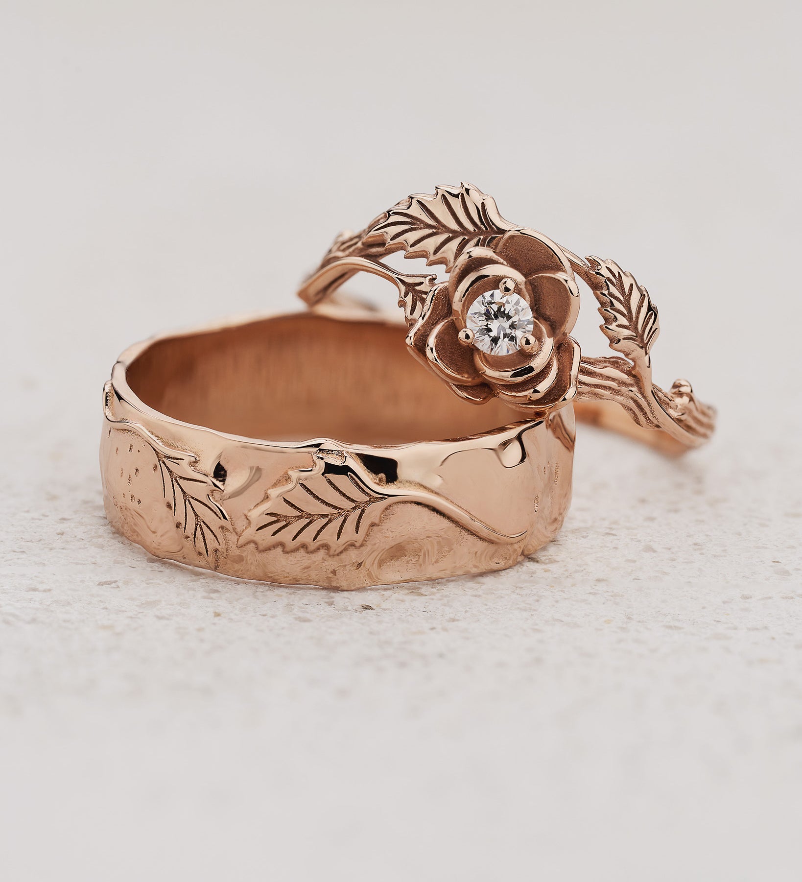 Couple Ring Set with Engagement Ring and Wedding Band - Eden Garden Jewelry™