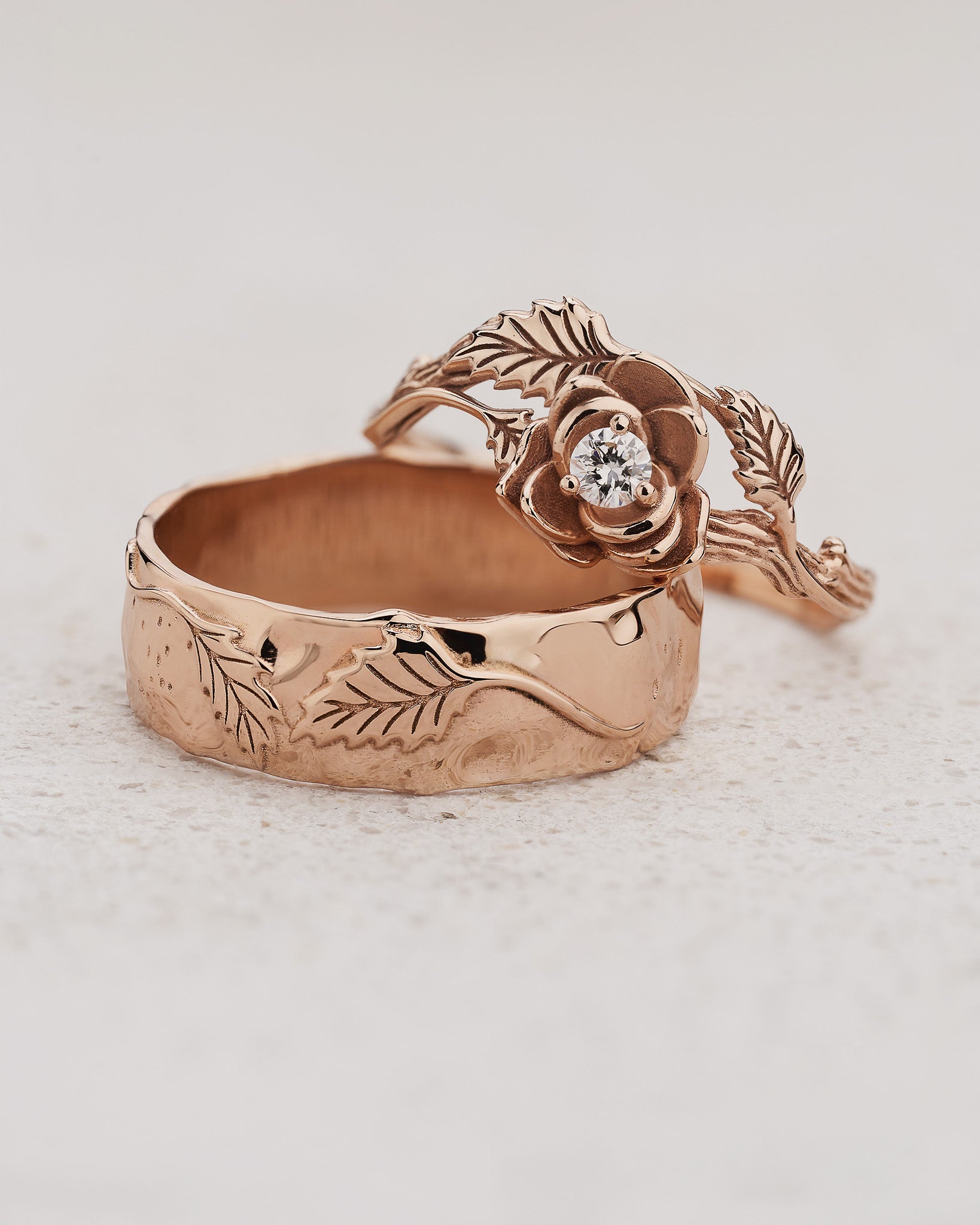 Couple Ring Set with Engagement Ring and Wedding Band - Eden Garden Jewelry™