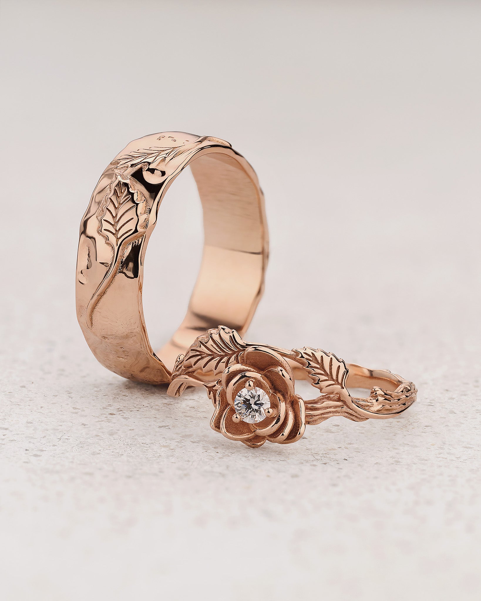Couple Ring Set with Engagement Ring and Wedding Band - Eden Garden Jewelry™