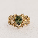 Unique rutile peridot bridal ring set, alternative promise ring with diamonds / Callisto - Eden Garden Jewelry™