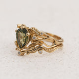 Unique rutile peridot bridal ring set, alternative promise ring with diamonds / Callisto - Eden Garden Jewelry™