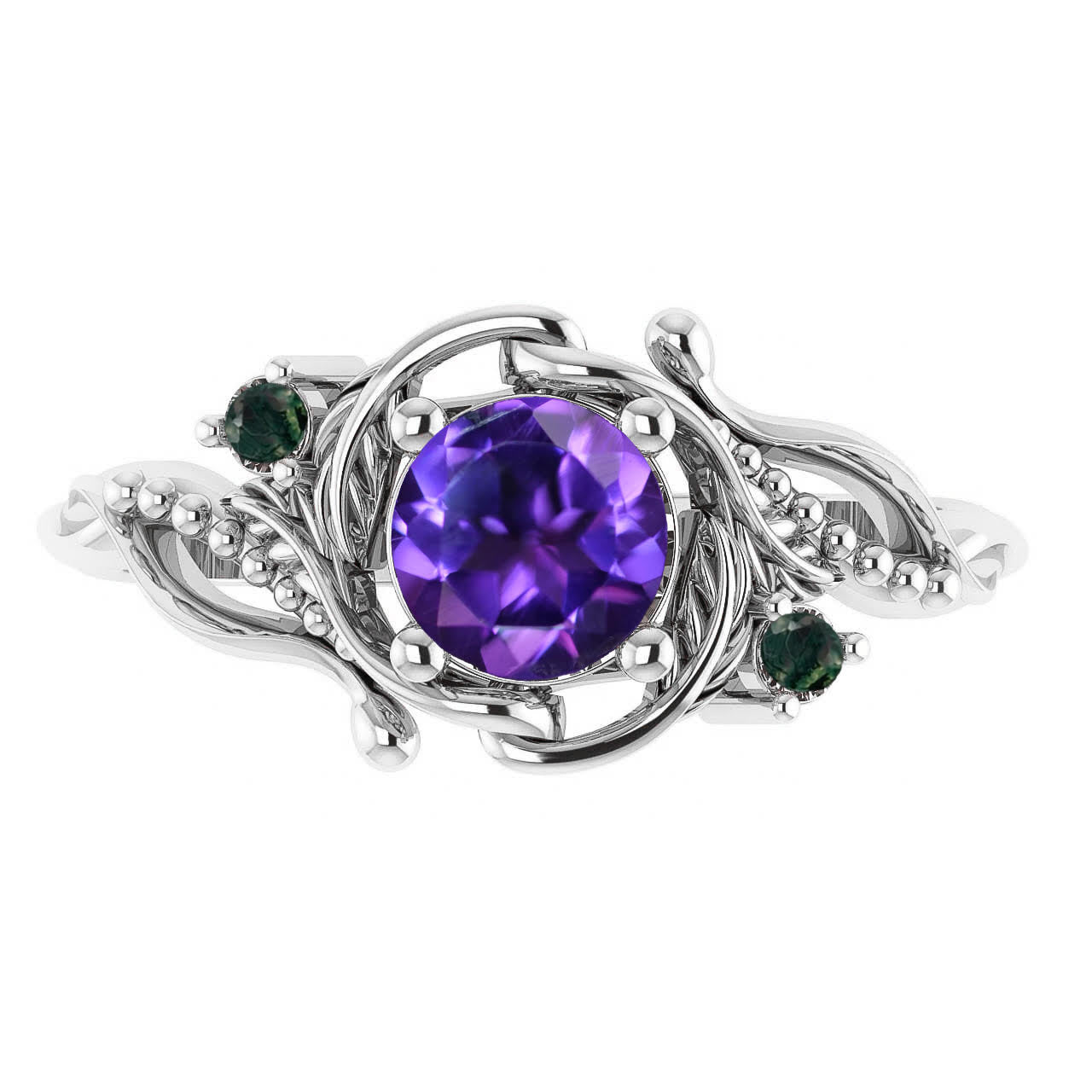 Custom order: Undina engagement ring with amethyst & accent moss agates - Eden Garden Jewelry™