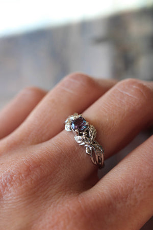 Alexandrite bridal ring set, nature inspired engagement and wedding rings / Cornus - Eden Garden Jewelry™
