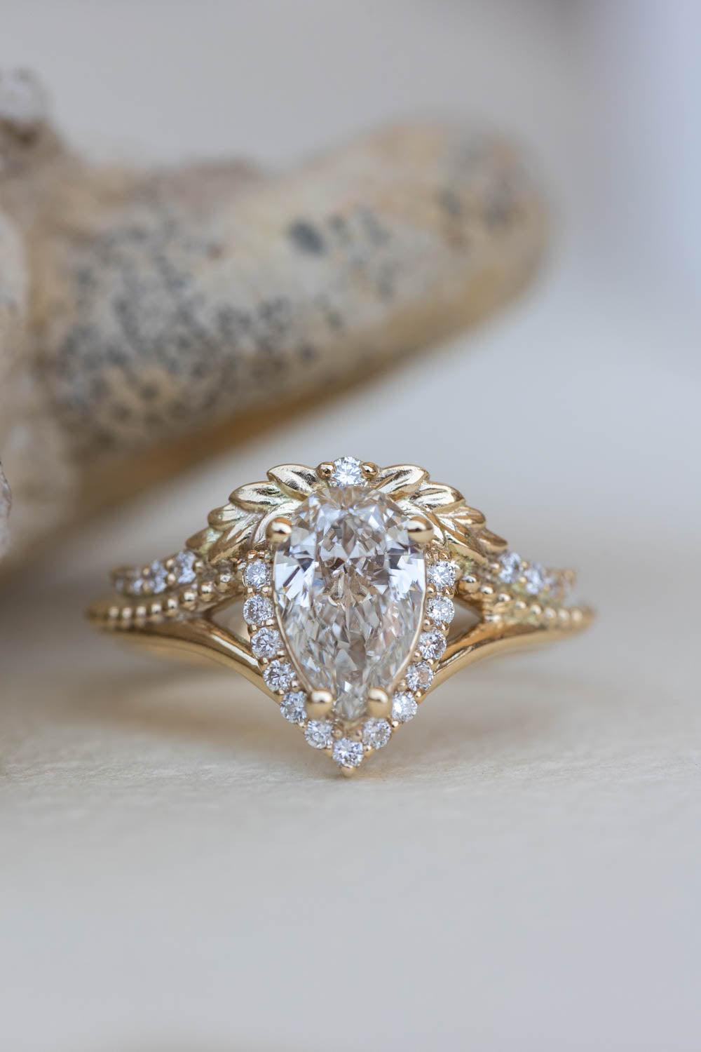 READY TO SHIP: Lyonella ring in 14K yellow gold, lab grown diamond pear cut 9x6* mm, accents lab grown diamonds, AVAILABLE RING SIZES: 6-8US - Eden Garden Jewelry™