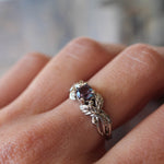 Lab alexandrite engagement ring, white gold nature themed promise ring / Cornus - Eden Garden Jewelry™