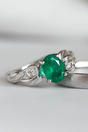 READY TO SHIP: Arius elegant engagement ring in 14K white gold with lab-created emerald, AVAILABLE RING SIZES: 4-6 US - Eden Garden Jewelry™