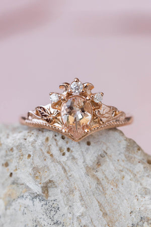 Peach pink morganite engagement ring, rose gold proposal ring with diamond crown / Ariadne - Eden Garden Jewelry™