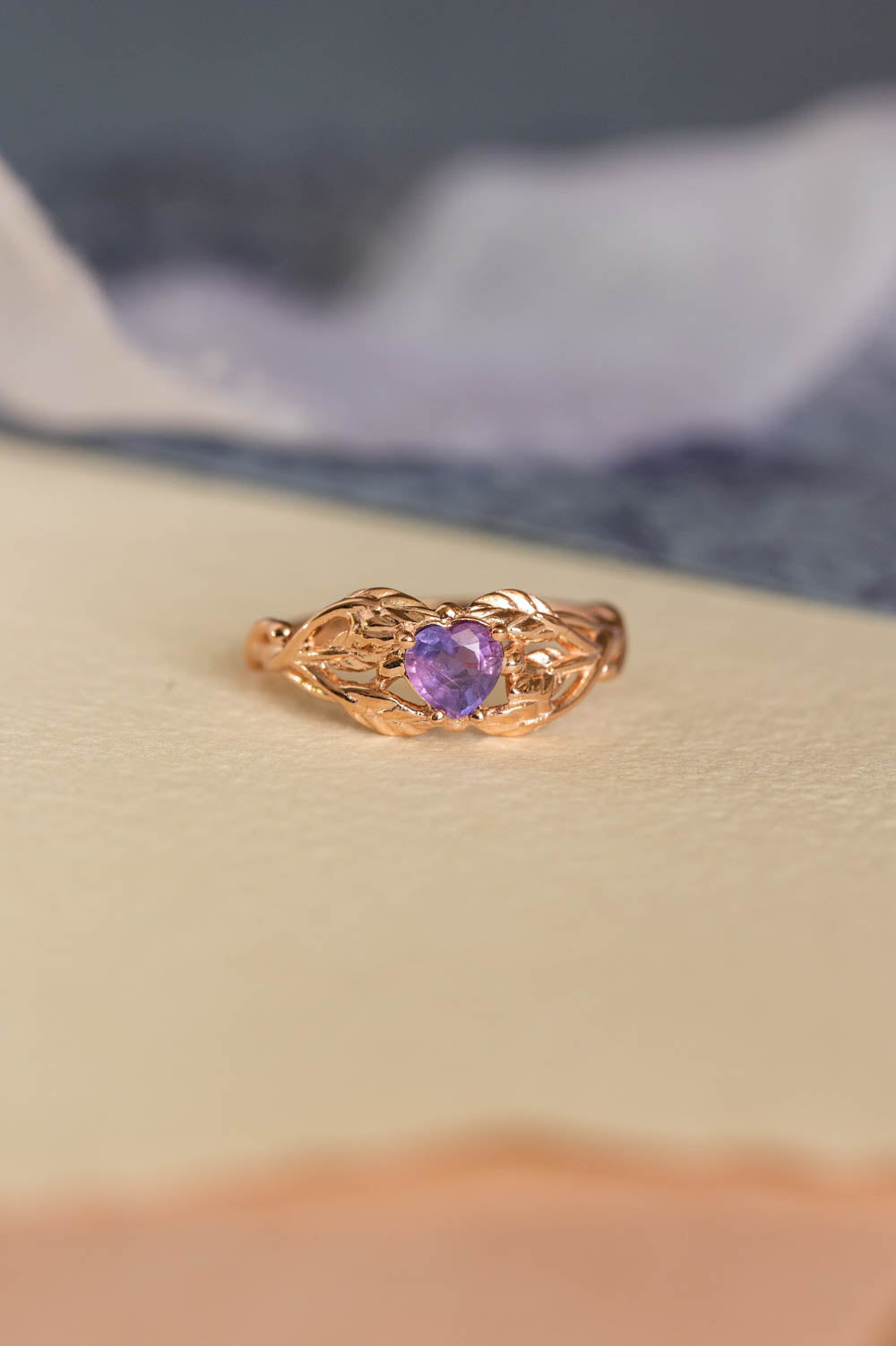 Heart sapphire twig engagement ring, rose gold ring with sapphire / Tilia - Eden Garden Jewelry™