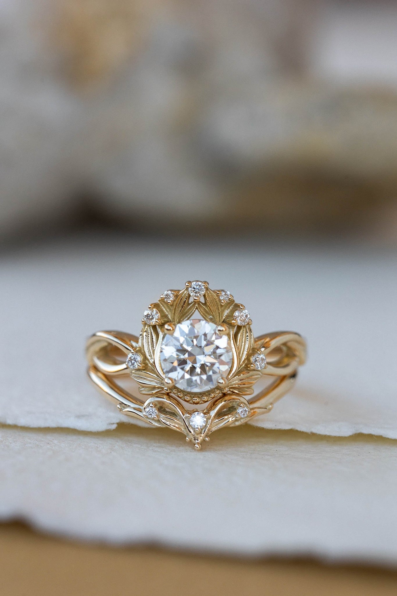 Moissanite nature inspired engagement ring, vintage style proposal ring / Nika - Eden Garden Jewelry™