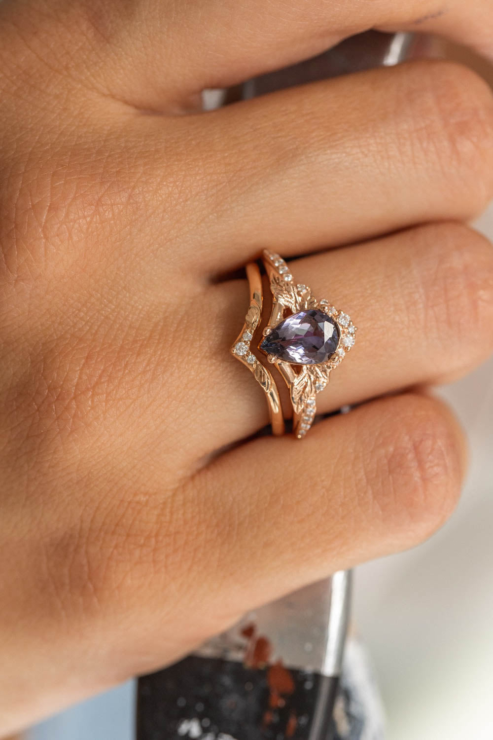 Purple tanzanite engagement ring, nature inspired gold proposal ring with diamonds / Amelia - Eden Garden Jewelry™