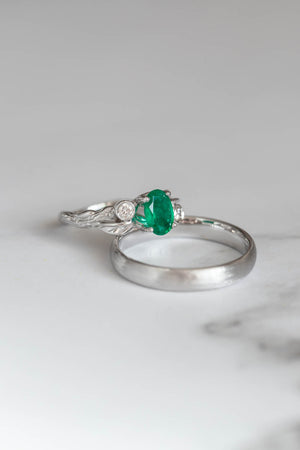 READY TO SHIP: Arius elegant engagement ring in 14K white gold with lab-created emerald, AVAILABLE RING SIZES: 4-6 US - Eden Garden Jewelry™