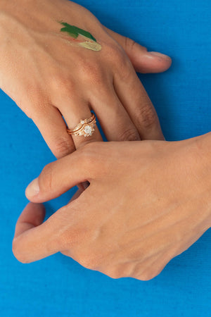 0.5 carat lab grown diamond engagement ring set, gold ivy leaves bridal rings / Ariadne - Eden Garden Jewelry™