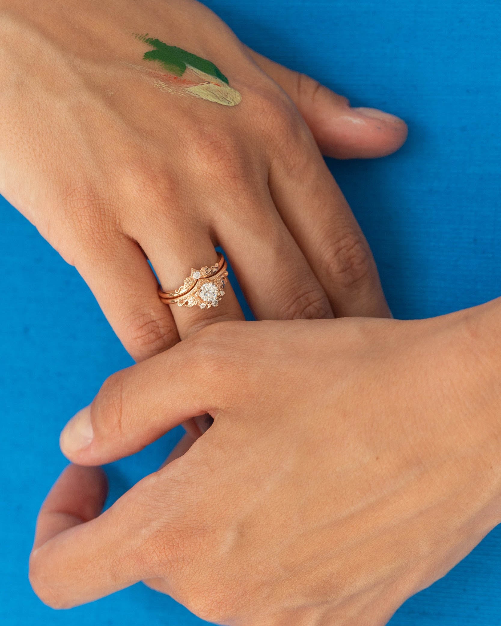 Round lab grown diamond engagement ring, nature inspired proposal ring / Ariadne - Eden Garden Jewelry™