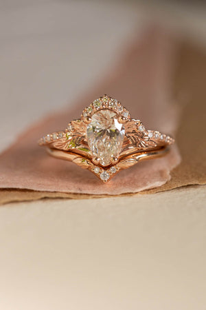 Pear lab grown diamond engagement ring, nature inspired gold promise ring with diamonds / Amelia - Eden Garden Jewelry™