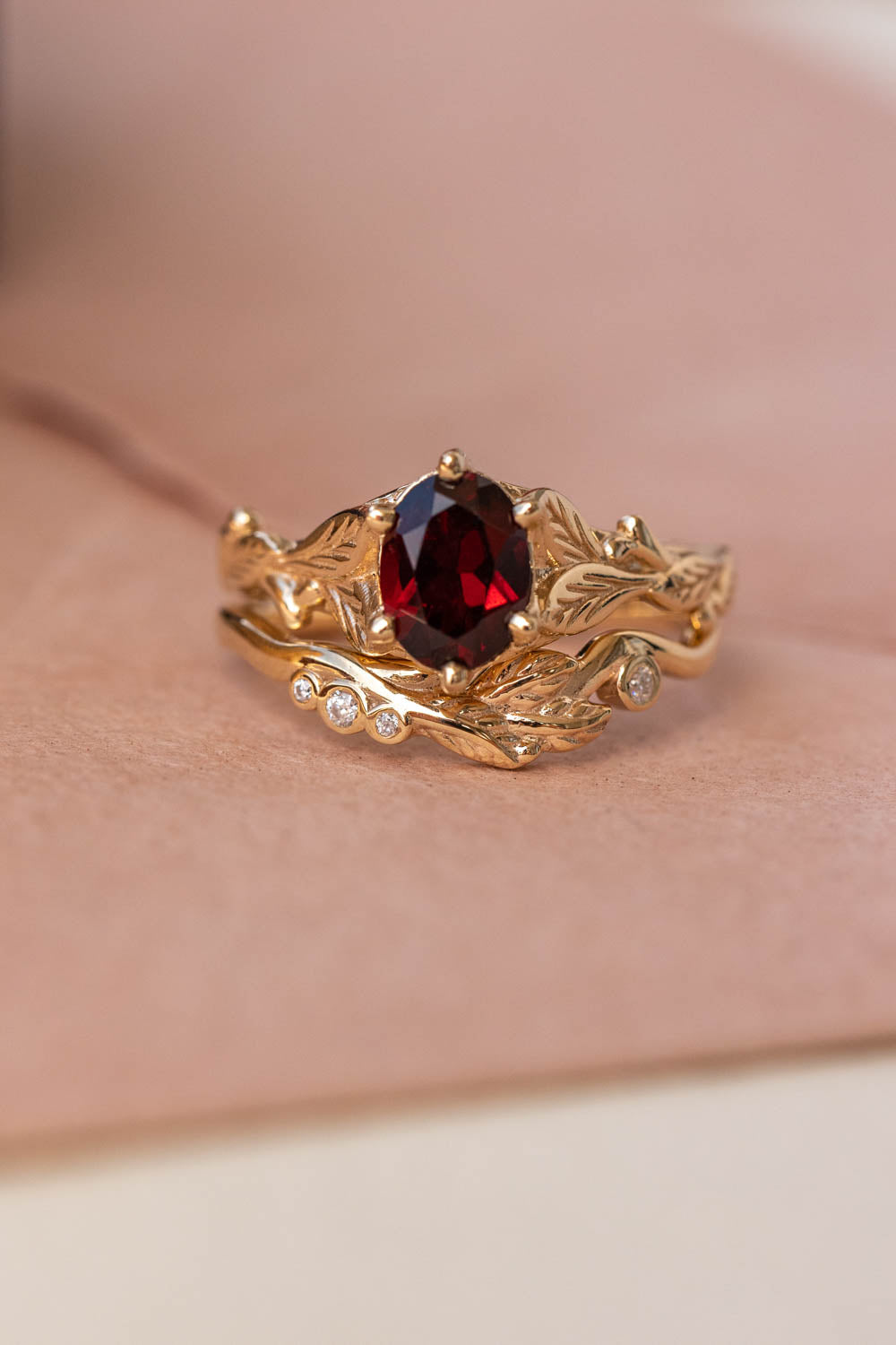 Natural garnet engagement ring, nature inspired gold engagement ring / Freesia - Eden Garden Jewelry™