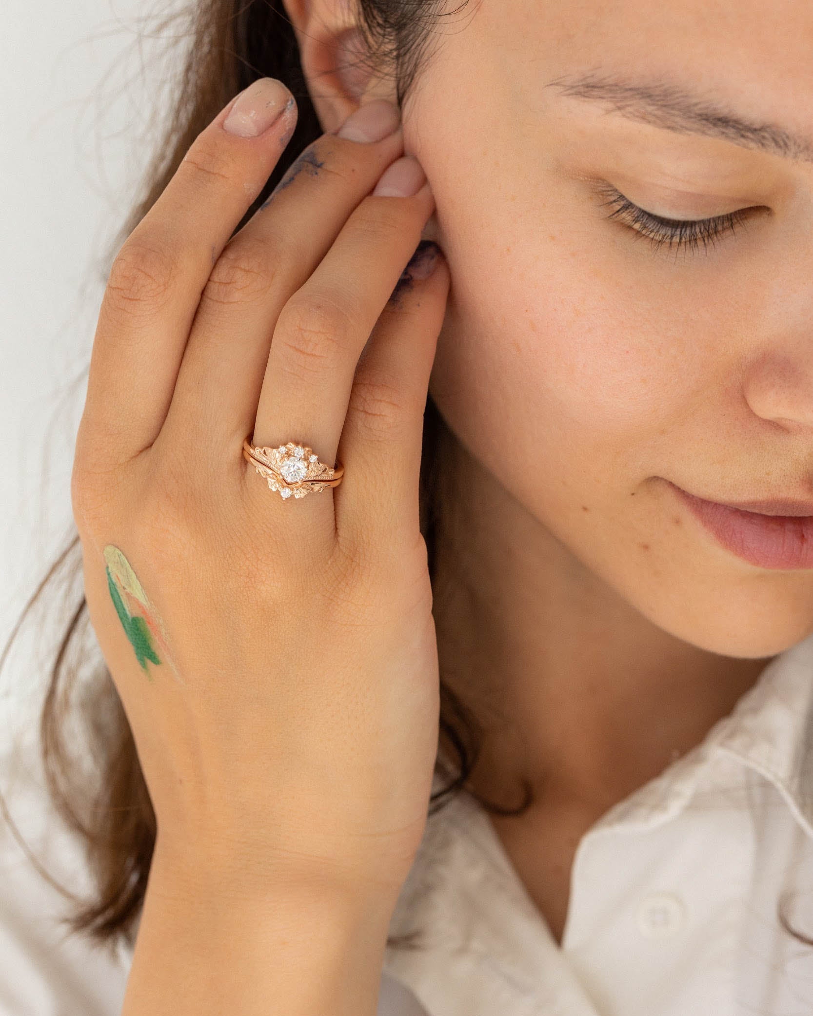 Round lab grown diamond engagement ring, nature inspired proposal ring / Ariadne - Eden Garden Jewelry™