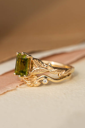 Octagon peridot engagement ring, nature themed branch proposal ring / Freesia - Eden Garden Jewelry™