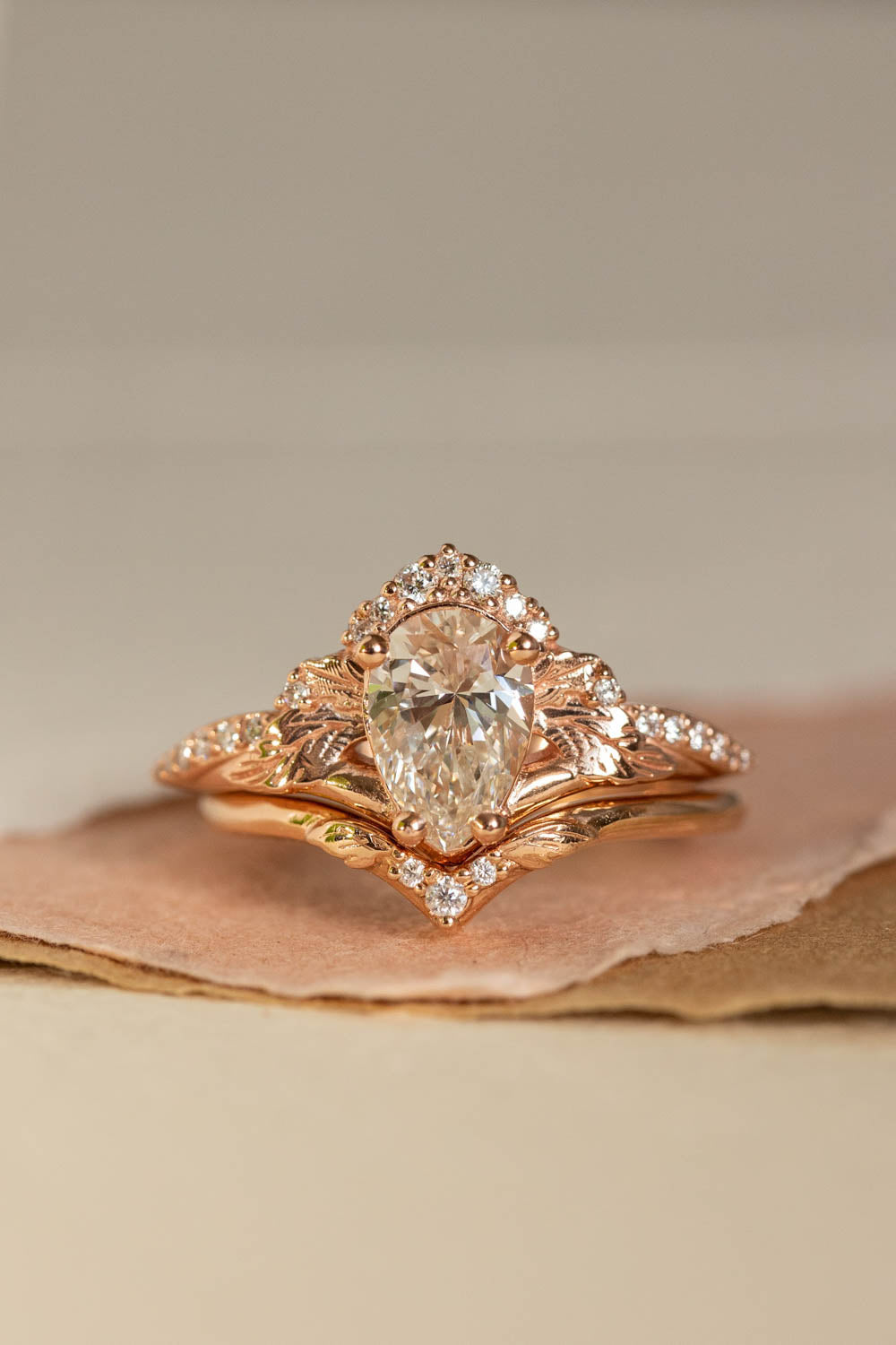Crown Engagement Ring Set with Pear Cut Diamonds – ARTEMER