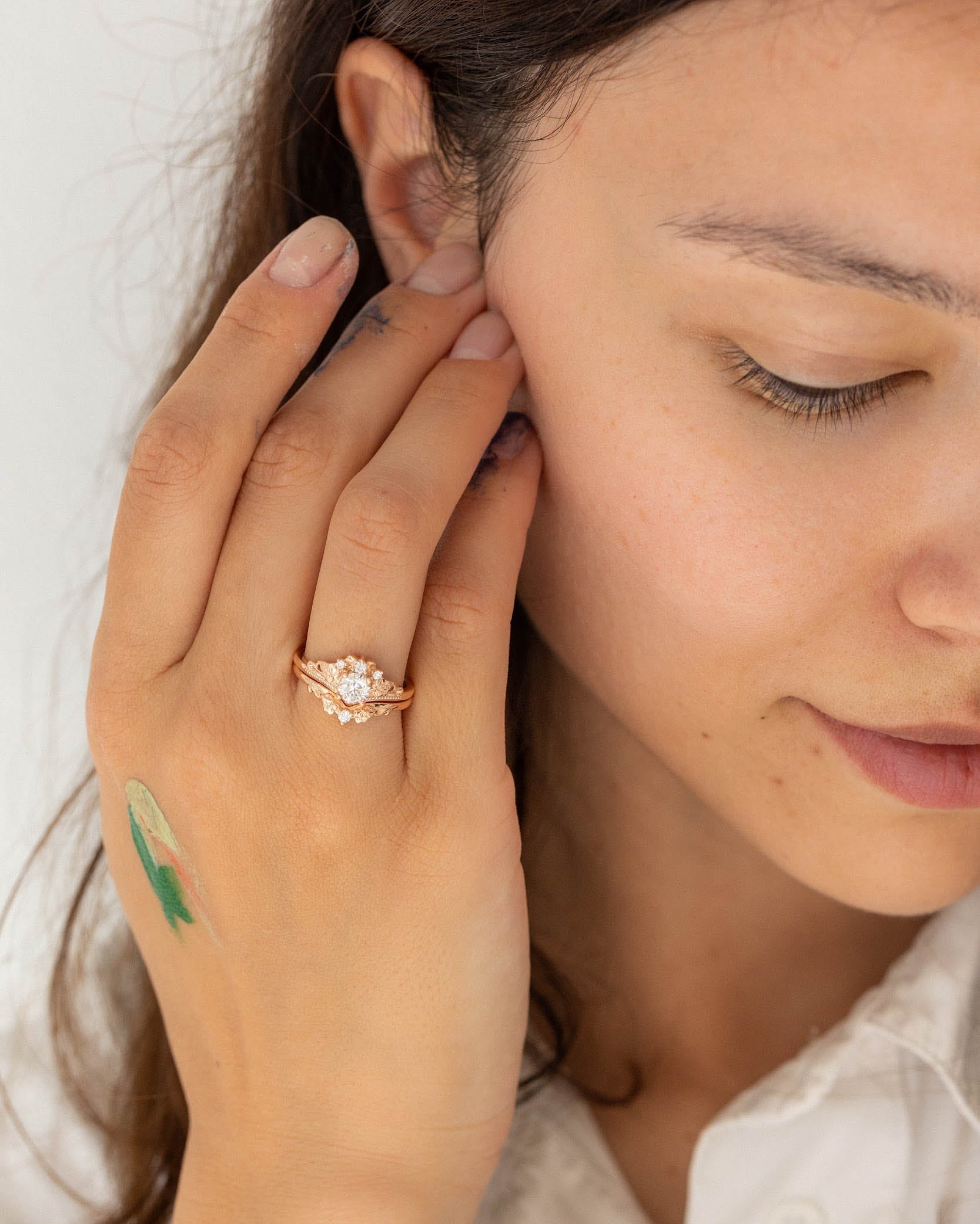 Round lab grown diamond engagement ring, nature inspired proposal ring / Ariadne - Eden Garden Jewelry™