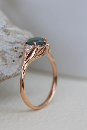 READY TO SHIP: Roma set in 14K rose gold, hexagon moss agate, moissanites, RING SIZE 7 US - Eden Garden Jewelry™