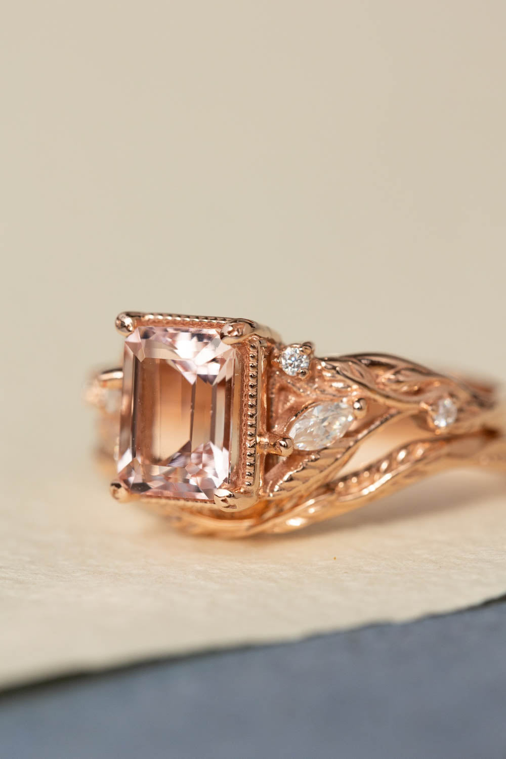 Nature inspired engagement ring with morganite, rose gold engagement ring with diamonds / Patricia - Eden Garden Jewelry™