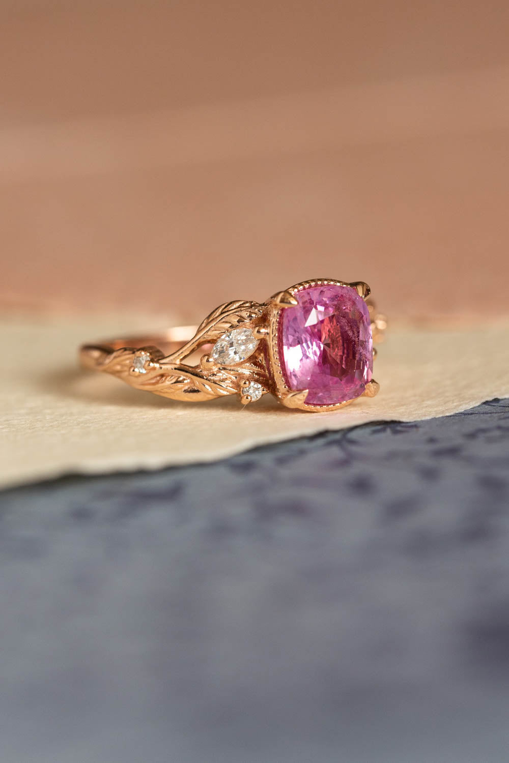 Princess Cut Kite Set Pink Sapphire Solitaire Ring
