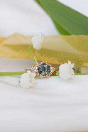 Roma | custom bridal ring set with hexagon cut gemstone 6 mm - Eden Garden Jewelry™