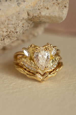 Lab grown diamond yellow gold engagement ring, pear cut gemstone gold ring / Adonis - Eden Garden Jewelry™