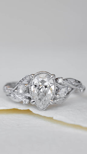 READY TO SHIP: Patricia ring in 14K white gold, lab grown diamond pear cut 8x6 mm, accent lab grown diamonds, AVAILABLE RING SIZES: 6-8US - Eden Garden Jewelry™