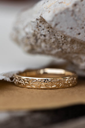 Wedding bands set for couple: gold ivy leaves ring - Eden Garden Jewelry™