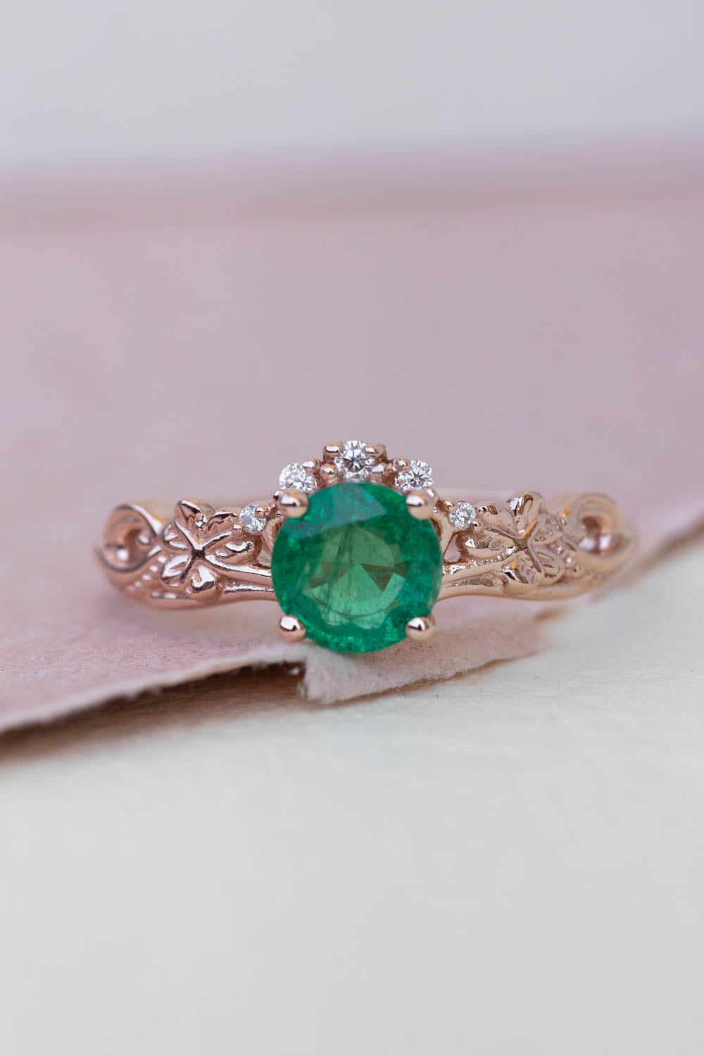 Natural emerald engagement ring set, celtic bridal ring set / Horta - Eden Garden Jewelry™