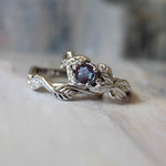 Lab alexandrite engagement ring, white gold nature themed promise ring / Cornus - Eden Garden Jewelry™