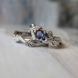 Lab alexandrite engagement ring, white gold nature themed promise ring / Cornus - Eden Garden Jewelry™