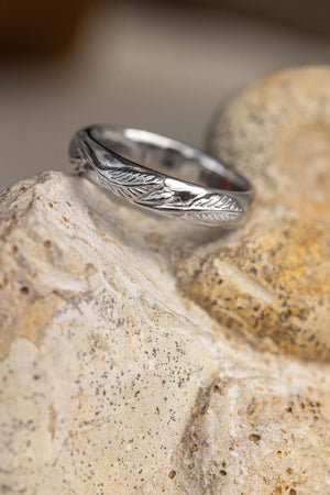 White gold nature inspired wedding band, comfort fit ring for him - Eden Garden Jewelry™