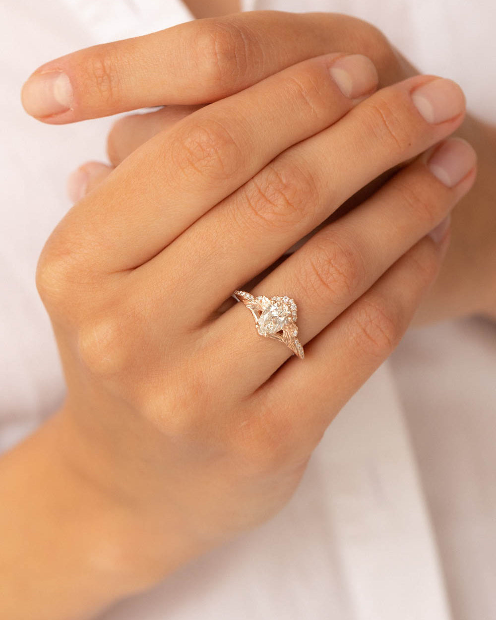 Pear lab grown diamond engagement ring, nature inspired gold promise ring with diamonds / Amelia - Eden Garden Jewelry™