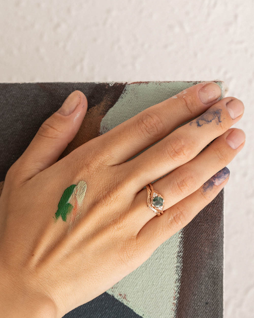Roma | custom bridal ring set with hexagon cut gemstone 6 mm - Eden Garden Jewelry™