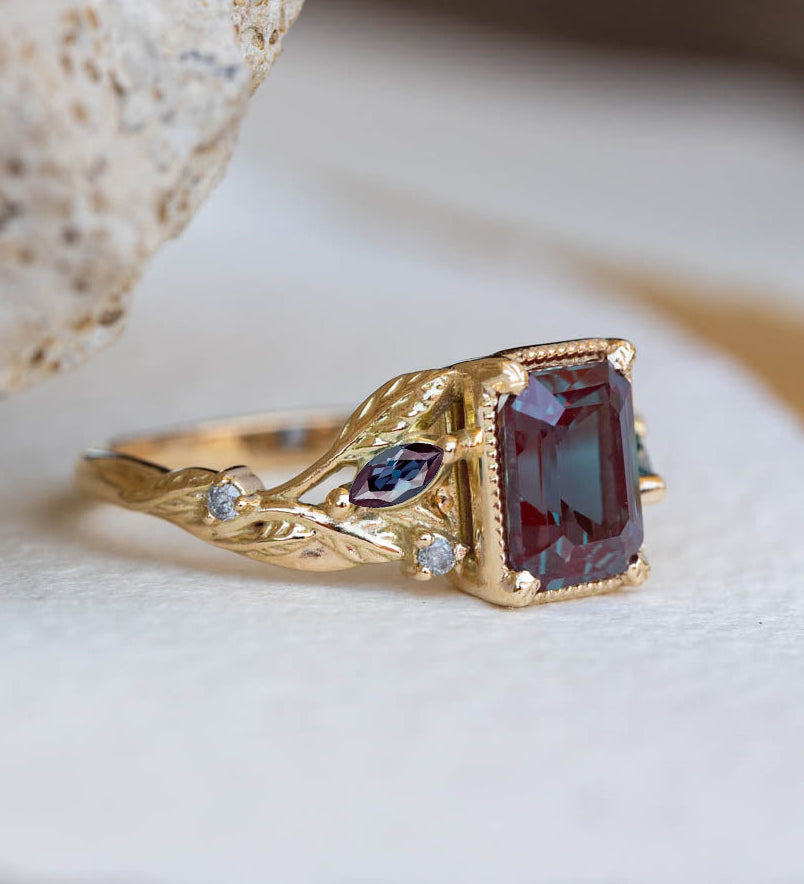 Alexandrite engagement ring with salt and pepper diamonds / Patricia - Eden Garden Jewelry™