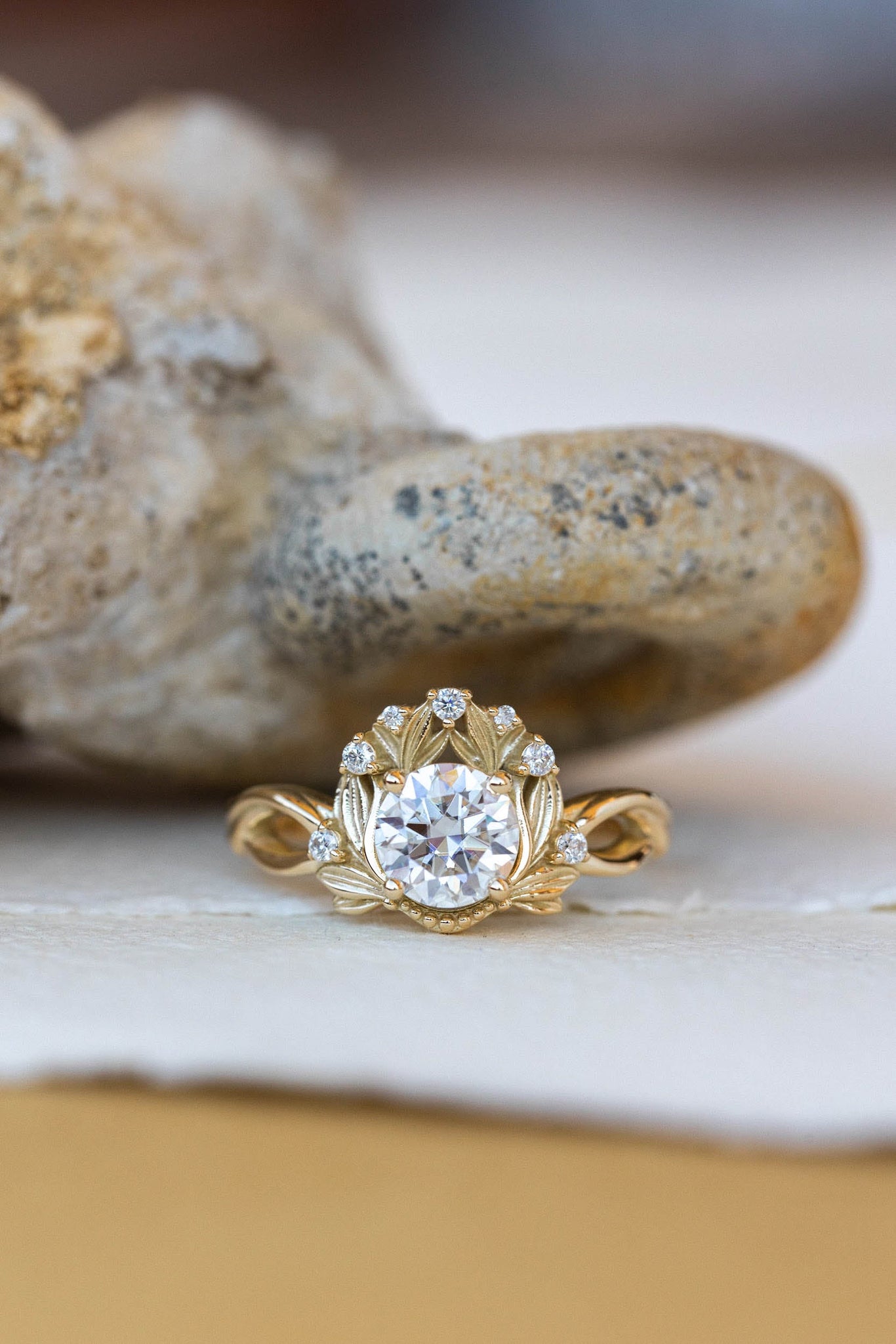 Moissanite nature inspired engagement ring, vintage style proposal ring / Nika - Eden Garden Jewelry™