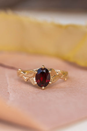 READY TO SHIP: Freesia ring in 14K yellow gold, natural garnet 8x6 mm oval cut, RING SIZE - 7 US - Eden Garden Jewelry™