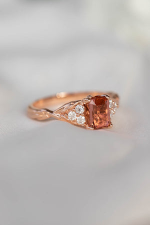 Pink tourmaline and diamonds engagement ring, emerald cut gemstone gold ring / Gloria - Eden Garden Jewelry™