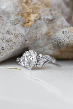 READY TO SHIP: Patricia ring in 14K white gold, lab grown diamond pear cut 8x6 mm, accent lab grown diamonds, AVAILABLE RING SIZES: 6-8US - Eden Garden Jewelry™